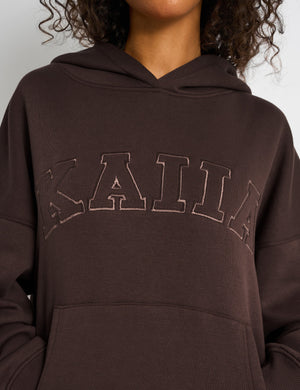 Kaiia Slogan Oversized Hoodie Mocha