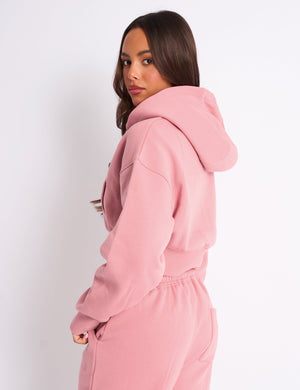 Kaiia Studio Cropped Zip Up Hoodie Blusher