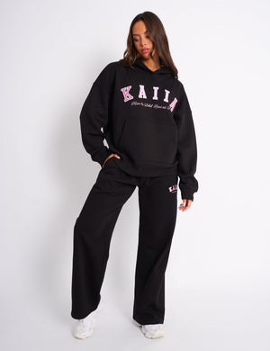 Kaiia Slogan Oversized Hoodie Black & Pink