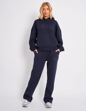 Kaiia Slogan Oversized Hoodie Navy