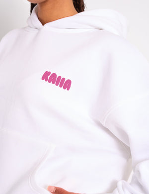 Kaiia Star Graphic Oversized Hoodie White & Hot Pink