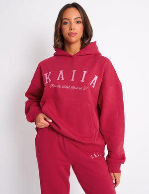 Kaiia Slogan Oversized Hoodie Cranberry & Pink