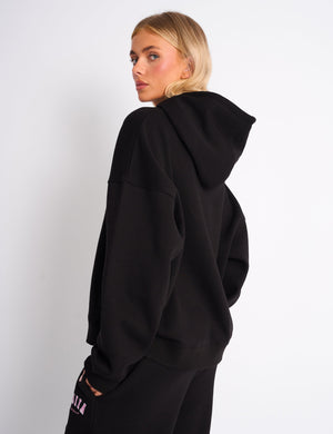 Kaiia Slogan Oversized Hoodie Black & Pink