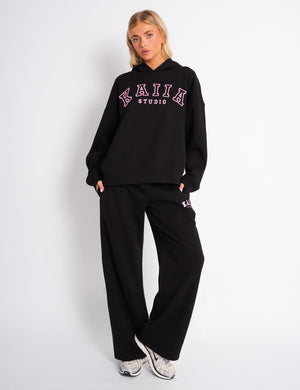 Kaiia Slogan Oversized Hoodie Black & Pink