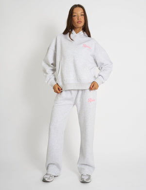 Kaiia Studio Bubble Script Oversized Hoodie Grey Marl & Pink