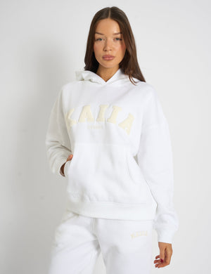 Kaiia Borg Slogan Oversized Hoodie Cream