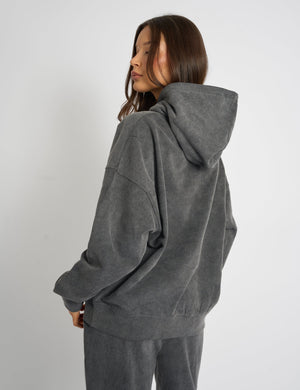 Kaiia Studio Diamante Embellished  Acid Wash Oversized Hoodie Dark Grey