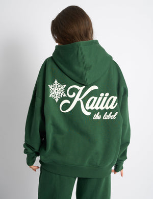 Kaiia Snowflake Logo Oversized Hoodie Forest Green