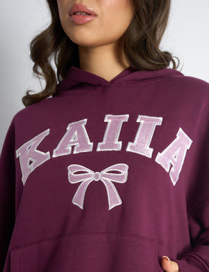 Kaiia Bow Embroidered Oversized Hoodie Plum & Baby Pink