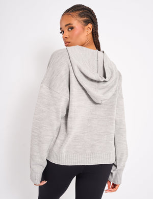 Kaiia Sport Knitted Hoodie Soft Grey