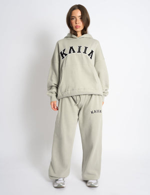 Kaiia Slogan Oversized Hoodie Pebble