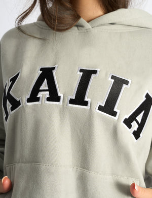 Kaiia Slogan Oversized Hoodie Pebble