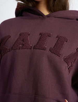 Kaiia Borg Slogan Oversized Hoodie Dark Cherry