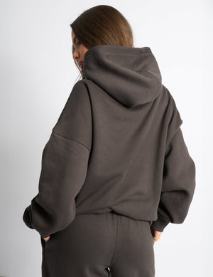 Kaiia Borg Slogan Oversized Hoodie Chocolate