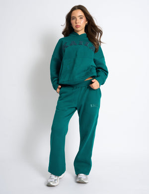 Kaiia Borg Slogan Oversized Hoodie Teal