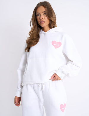 Kaiia Love Heart Graphic Oversized Hoodie White