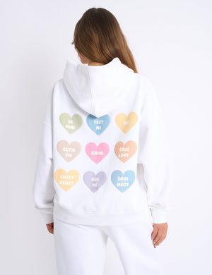 Kaiia Love Heart Graphic Oversized Hoodie White