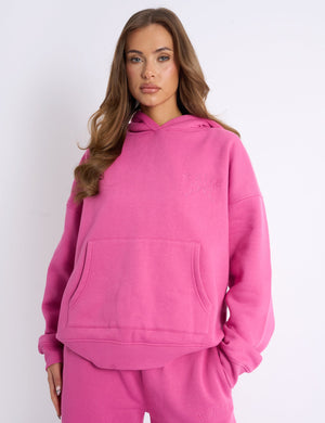 Kaiia Bow Embroidered Oversized Hoodie Bubblegum