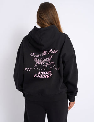 Kaiia Angel Graphic Oversized Hoodie Black & Pink