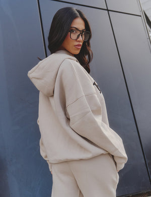 Kaiia Slogan Oversized Hoodie Almond