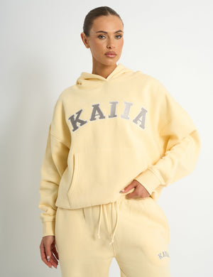 Kaiia Slogan Oversized Hoodie Soft Yellow & Grey