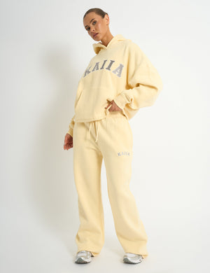 Kaiia Slogan Oversized Hoodie Soft Yellow & Grey