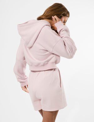 Kaiia Slogan Zip Through Cropped Hoodie Pink Chai