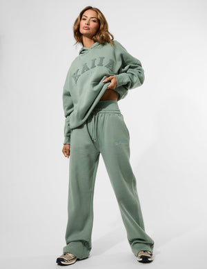 Kaiia Borg Slogan Oversized Hoodie Green Tea