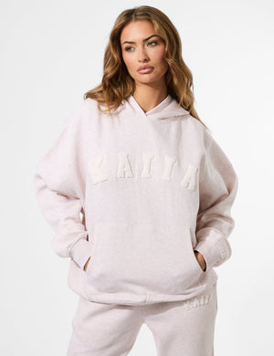 Kaiia Borg Slogan Oversized Hoodie Oat