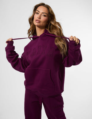 Kaiia Slogan Oversized Hoodie Grape