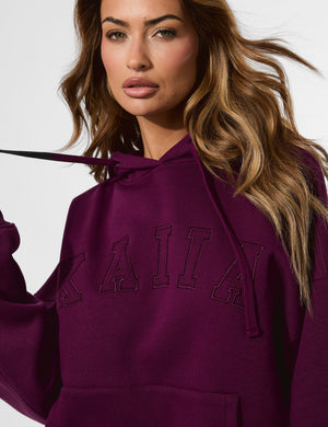 Kaiia Slogan Oversized Hoodie Grape