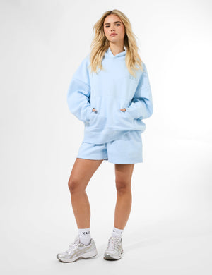 Kaiia Logo Embossed Oversized Hoodie Pale Blue