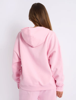 Kaiia Bow Embroidered Oversized Hoodie Baby Pink & Red