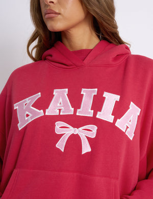 Kaiia Bow Embroidered Oversized Hoodie Red & Baby Pink