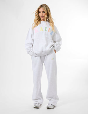 Kaiia Rainbow Logo Oversized Hoodie Light Grey Marl