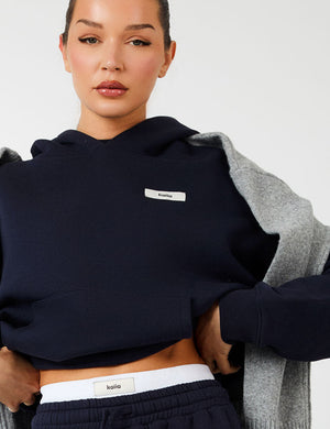 Kaiia Label Logo Exposed Waistband Wide Leg Joggers Navy