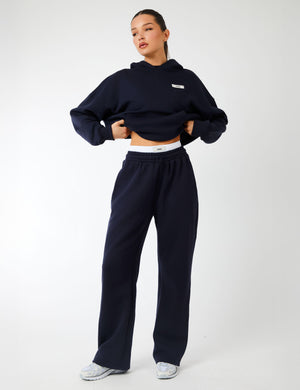 Kaiia Label Logo Exposed Waistband Wide Leg Joggers Navy