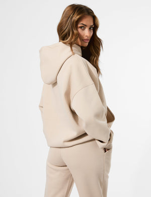 Kaiia Studio Borg Slogan Oversized Hoodie Truffle