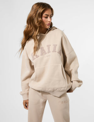 Kaiia Studio Borg Slogan Oversized Hoodie Truffle