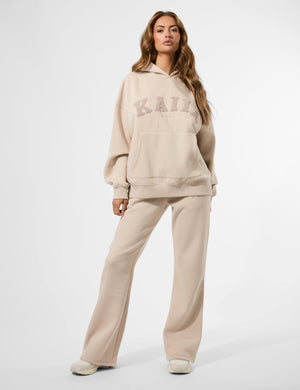 Kaiia Studio Borg Slogan Oversized Hoodie Truffle