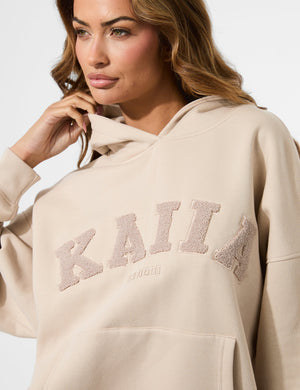 Kaiia Studio Borg Slogan Oversized Hoodie Truffle