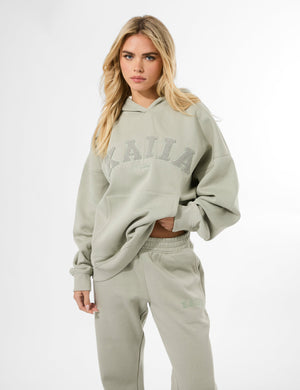 Kaiia Studio Borg Slogan Oversized Hoodie Matcha