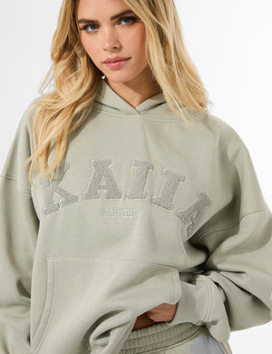 Kaiia Studio Borg Slogan Oversized Hoodie Matcha