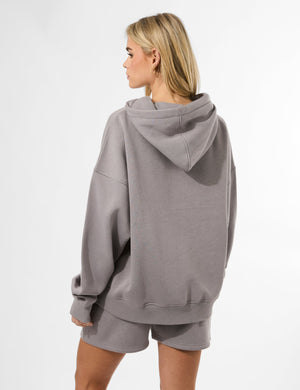 Kaiia Studio Borg Slogan Oversized Hoodie Dove Grey