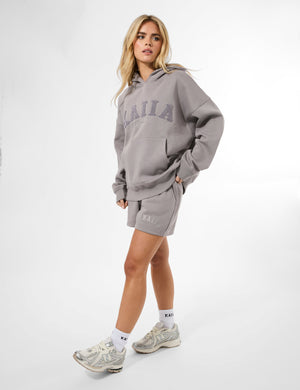 Kaiia Studio Borg Slogan Oversized Hoodie Dove Grey
