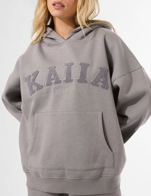 Kaiia Studio Borg Slogan Oversized Hoodie Dove Grey