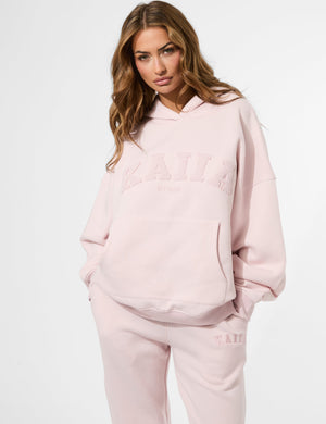 Kaiia Studio Borg Slogan Oversized Hoodie Pink Chai