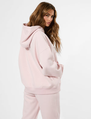 Kaiia Studio Borg Slogan Oversized Hoodie Pink Chai