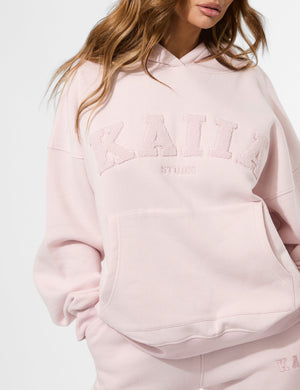 Kaiia Studio Borg Slogan Oversized Hoodie Pink Chai
