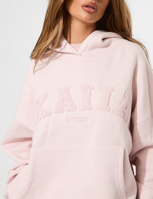 Kaiia Studio Borg Slogan Oversized Hoodie Pink Chai